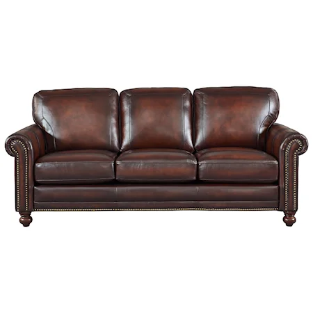Traditional Leather Sofa with Nailhead Trim
